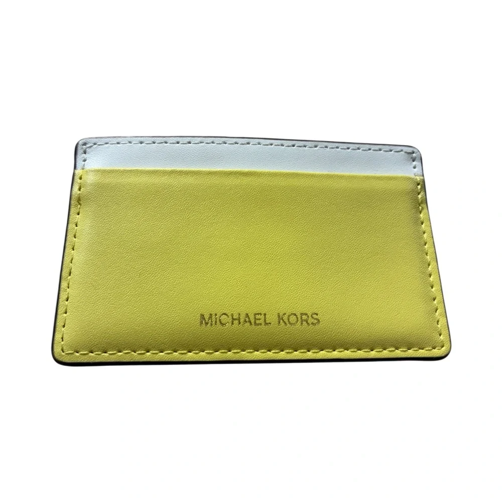 Michael Kors Card Case Holder White and Yellow Leather Slim Wallet‎